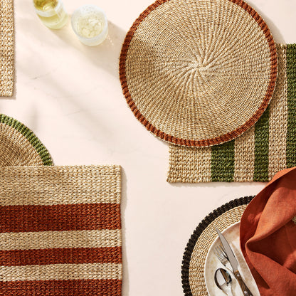 Natural Abaca Spice Orange Stripe Rectangular Placemat, Set of 4