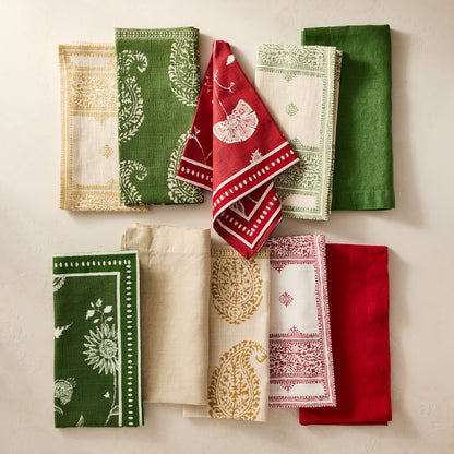 Peter Dunham + Hudson Grace Kashmir Paisley Olive Green Printed Napkin