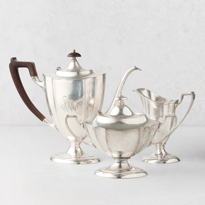 Vintage Silverplate 3-Piece Scallop Engraved Tea Set