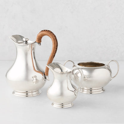 Vintage Silverplate Tulip 3-Piece Tea Set with Raffia Handle