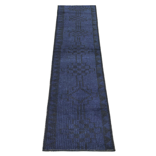 Vintage Navy Blue and Black Turkish Runner Rug, 2'1"x 9'