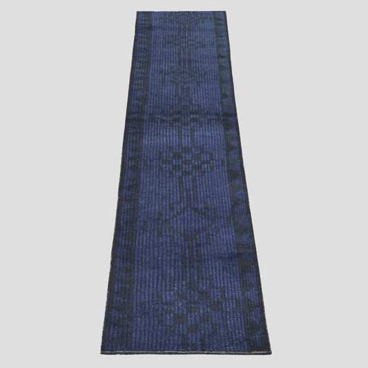 Vintage Navy Blue and Black Turkish Runner Rug, 2'1"x 9'