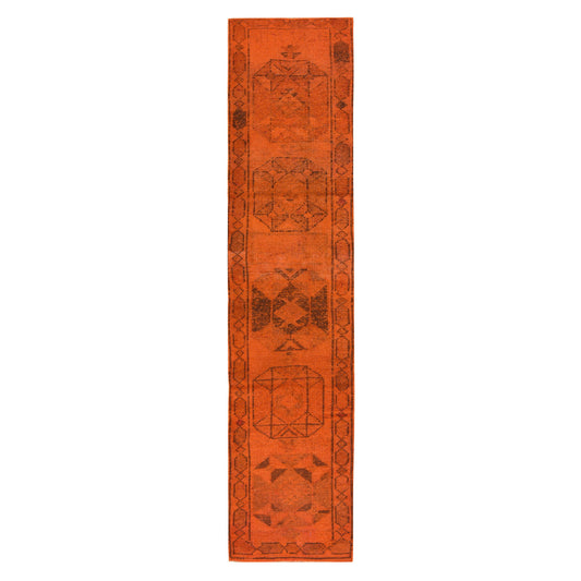 Vintage Orange and Black Turkish Runner Rug, 2'4" x 11'