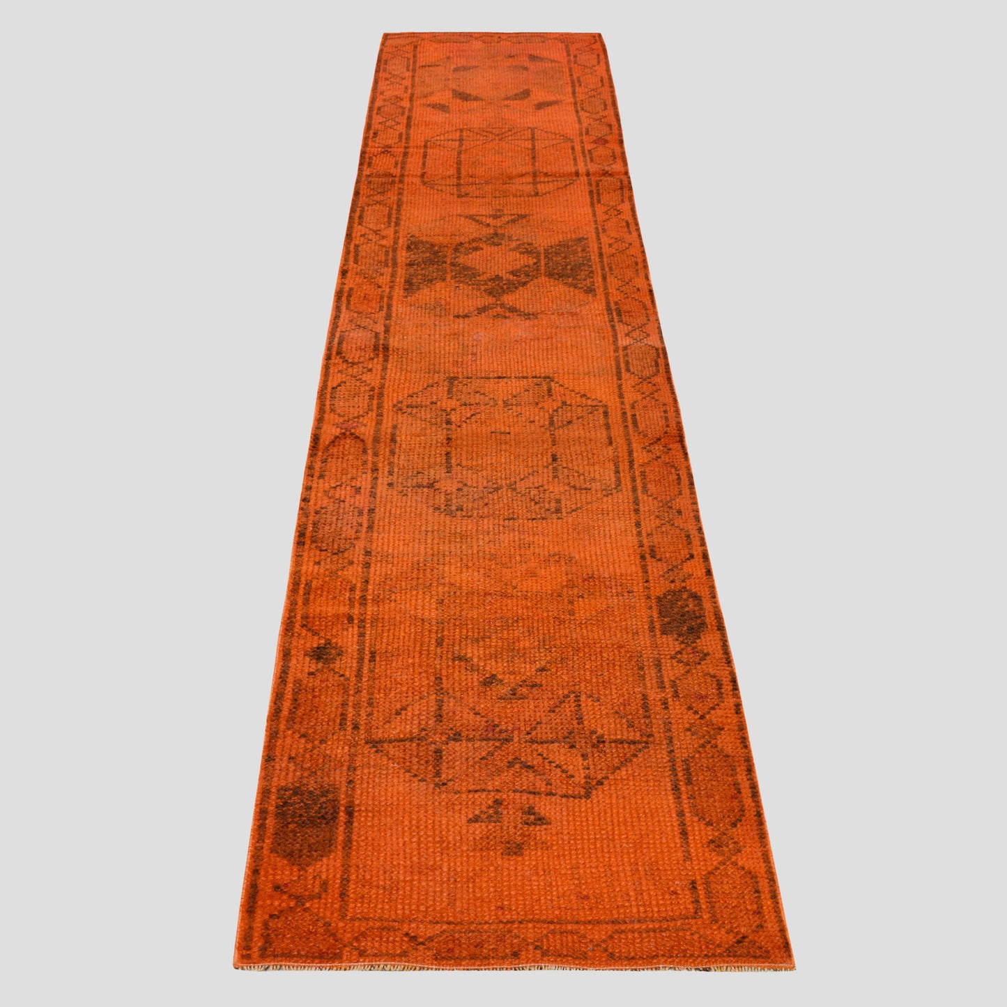 Vintage Orange and Black Turkish Runner Rug, 2'4" x 11'