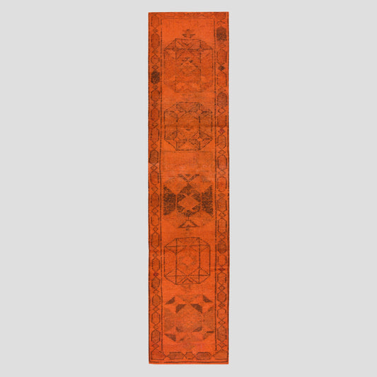 Vintage Orange and Black Turkish Runner Rug, 2'4" x 11'