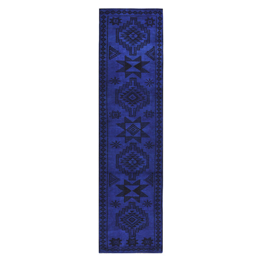 Vintage Indigo Blue and Black Turkish Runner Rug, 2'10" x 11'6"