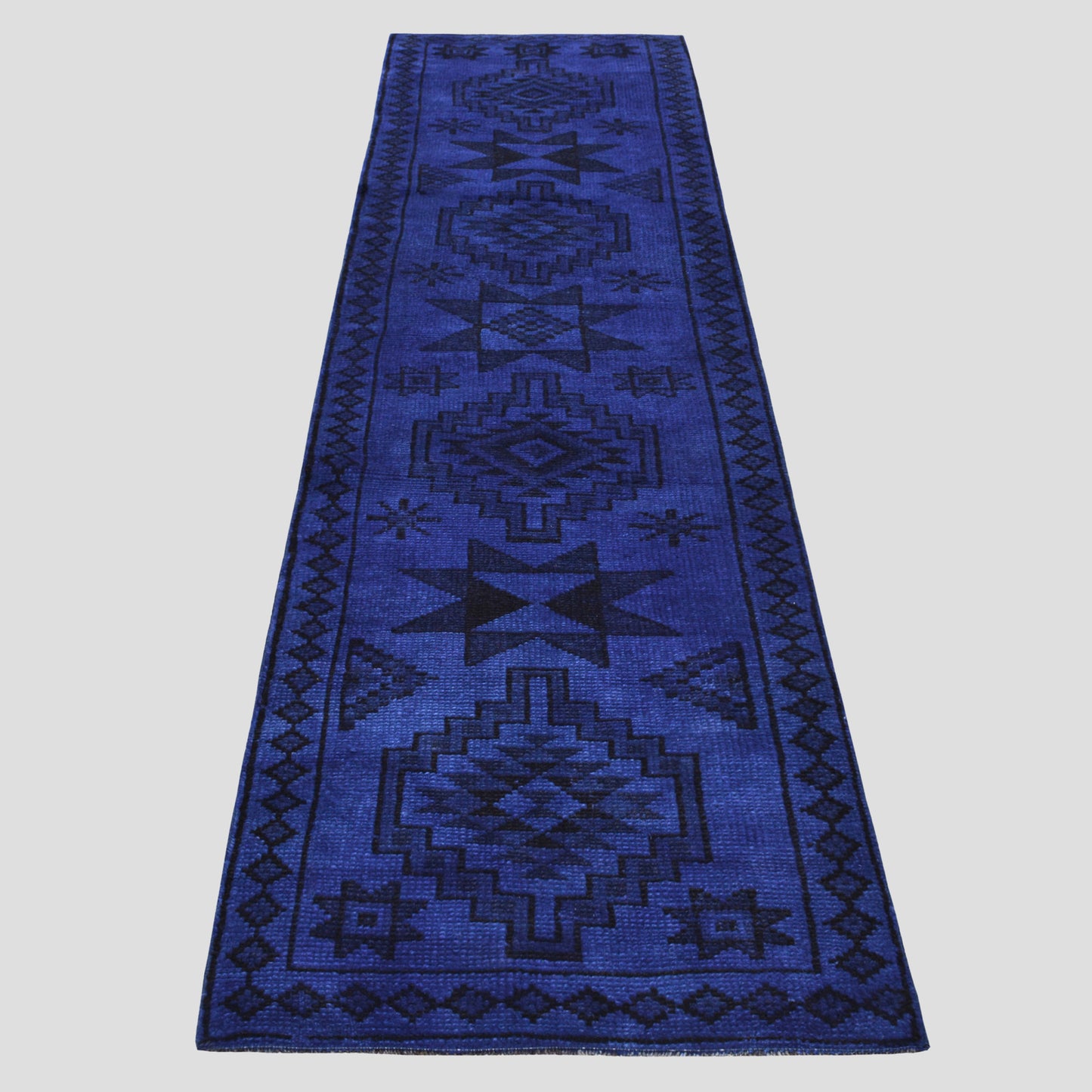 Vintage Indigo Blue and Black Turkish Runner Rug, 2'10" x 11'6"