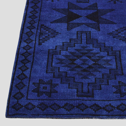 Vintage Indigo Blue and Black Turkish Runner Rug, 2'10" x 11'6"