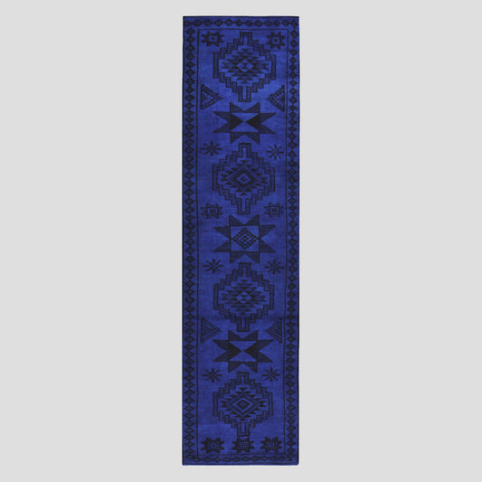 Vintage Indigo Blue and Black Turkish Runner Rug, 2'10" x 11'6"
