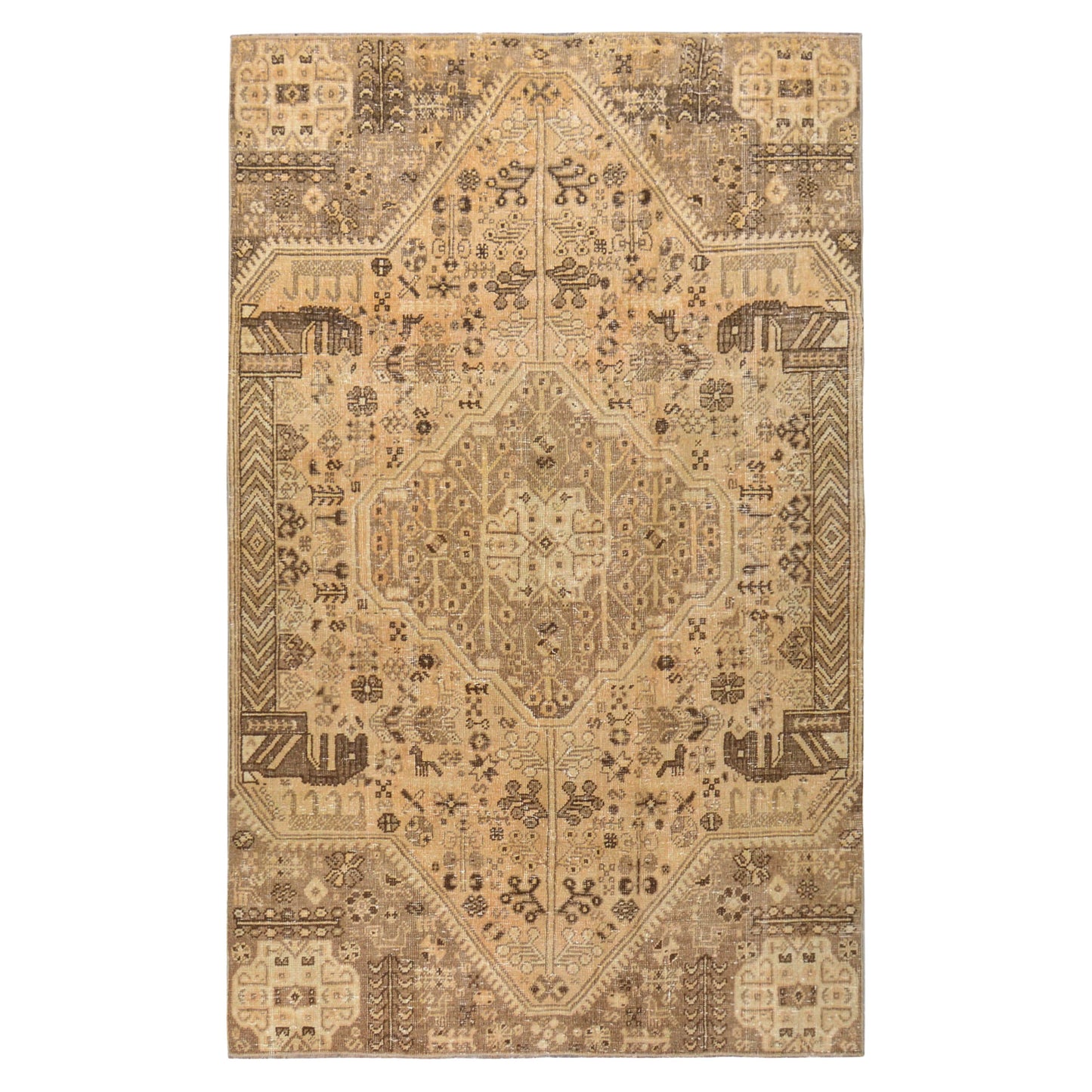 Vintage Neutral Turkish Rug with Brown Accents, 5'x8'