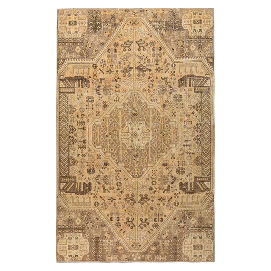 Vintage Neutral Turkish Rug with Brown Accents, 5'x8'