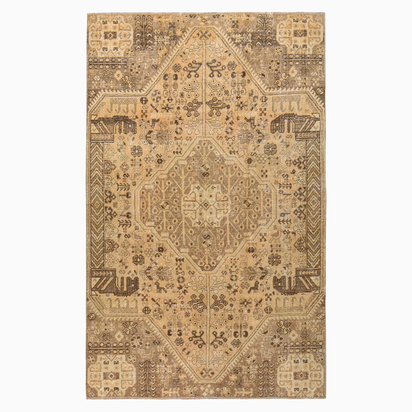 Vintage Neutral Turkish Rug with Brown Accents, 5'x8'