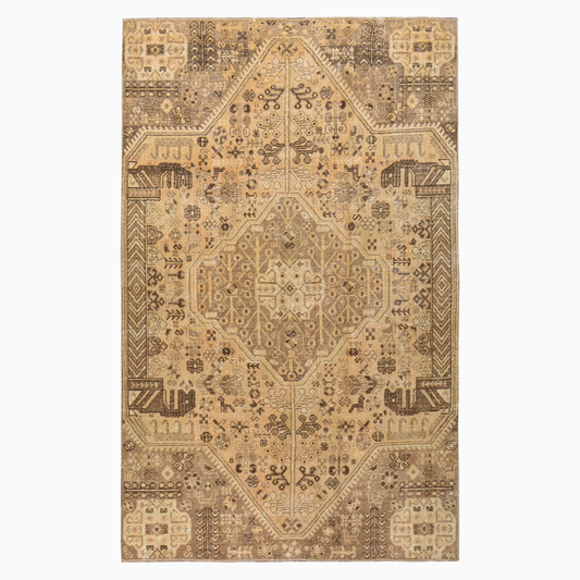 Vintage Neutral Turkish Rug with Brown Accents, 5'x8'