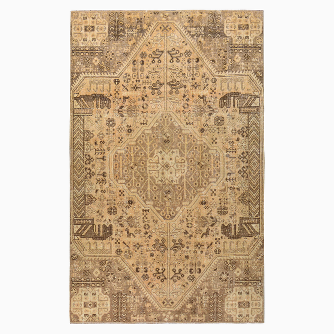 Vintage Neutral Turkish Rug with Brown Accents, 5'x8'