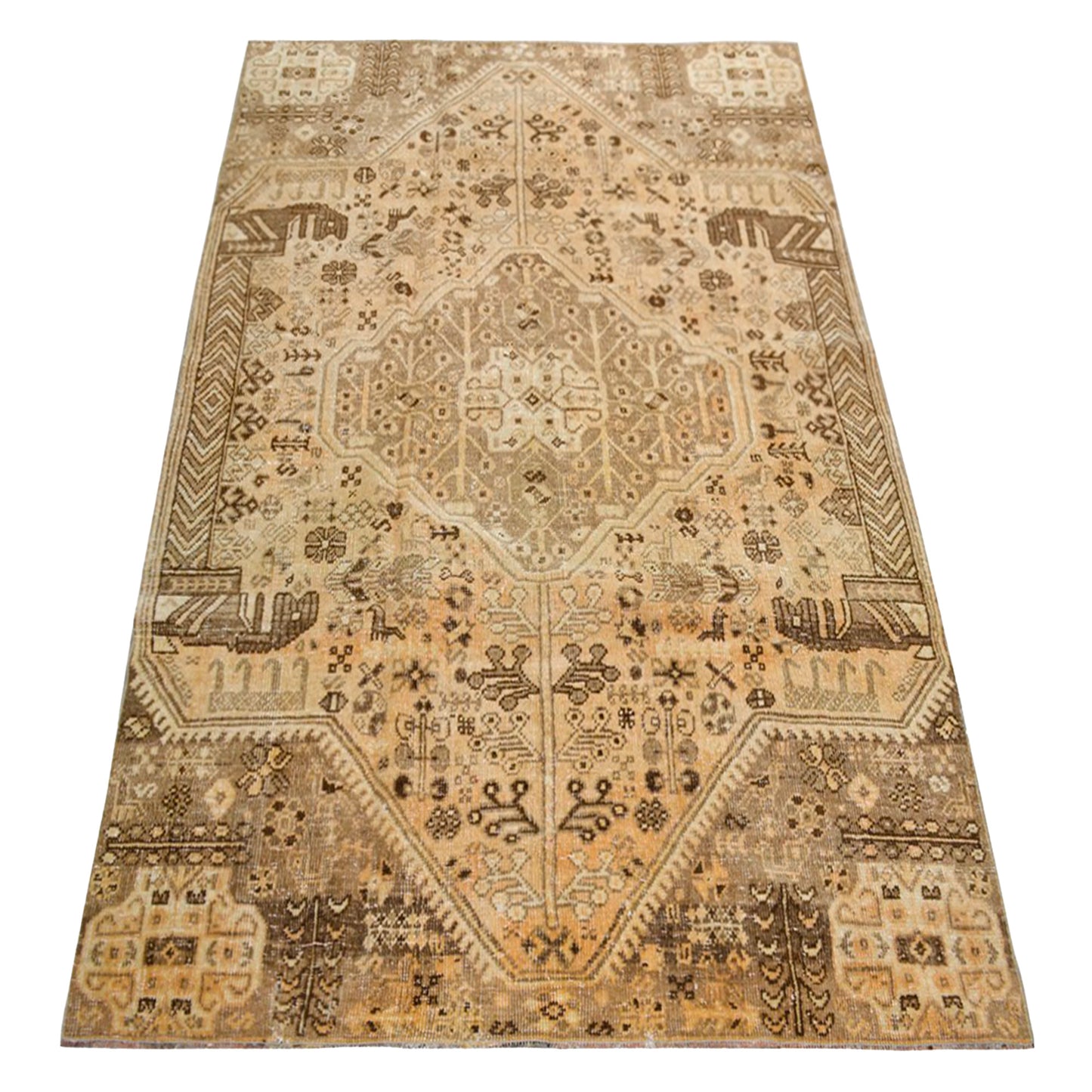 Vintage Neutral Turkish Rug with Brown Accents, 5'x8'
