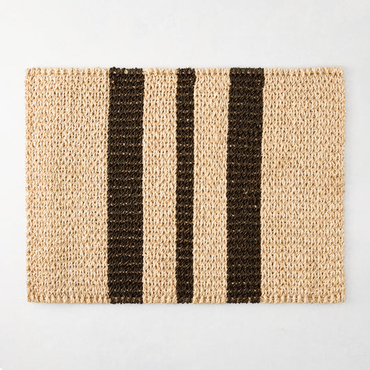 Natural Abaca Chocolate Brown Stripe Rectangular Placemat, Set of 4