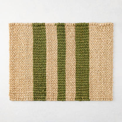 Natural Abaca Green Stripe Rectangular Placemat, Set of 4