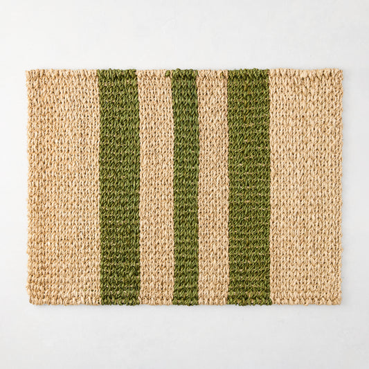 Natural Abaca Green Stripe Rectangular Placemat, Set of 4
