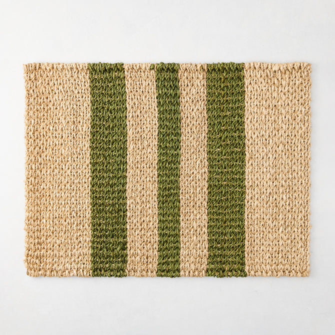 Natural Abaca Green Stripe Rectangular Placemat, Set of 4