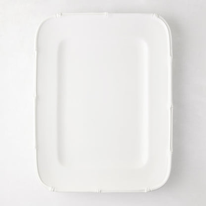 Bamboo White Ceramic Rectangular Serving Platter