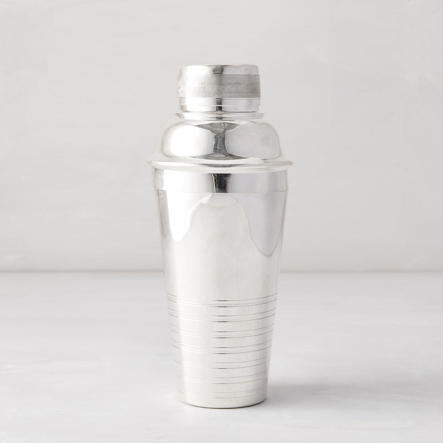 elegant silverplate cocktail shaker with rings