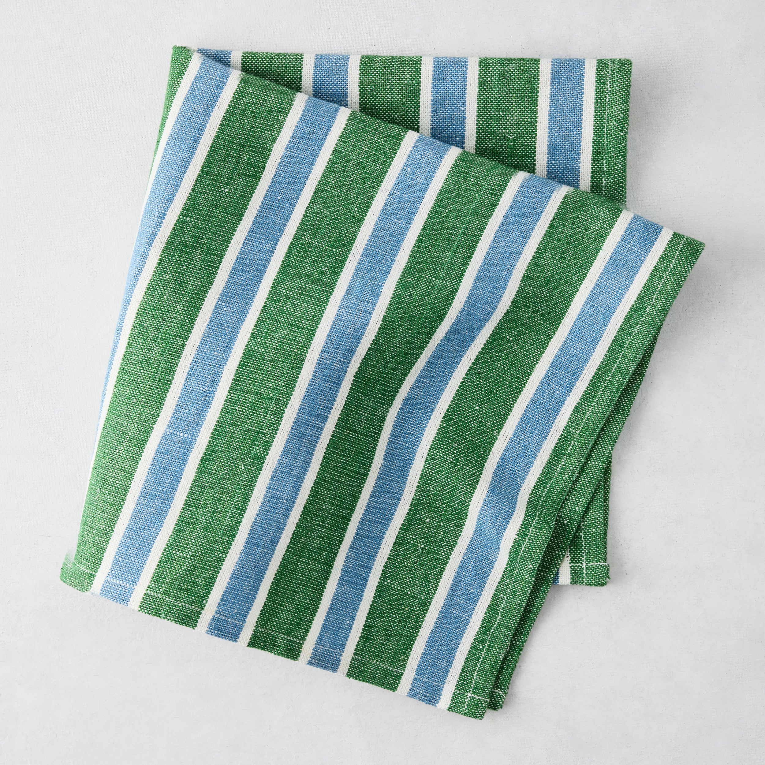 Bennett Blue and Green Wide Stripe Cotton Napkin - Hudson Grace