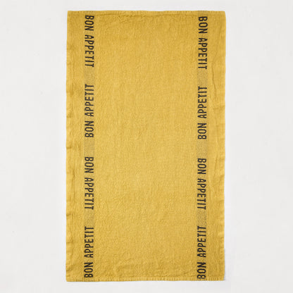 "Bon Appetit" Goldenrod Yellow Linen Hand Towels, Set of 2