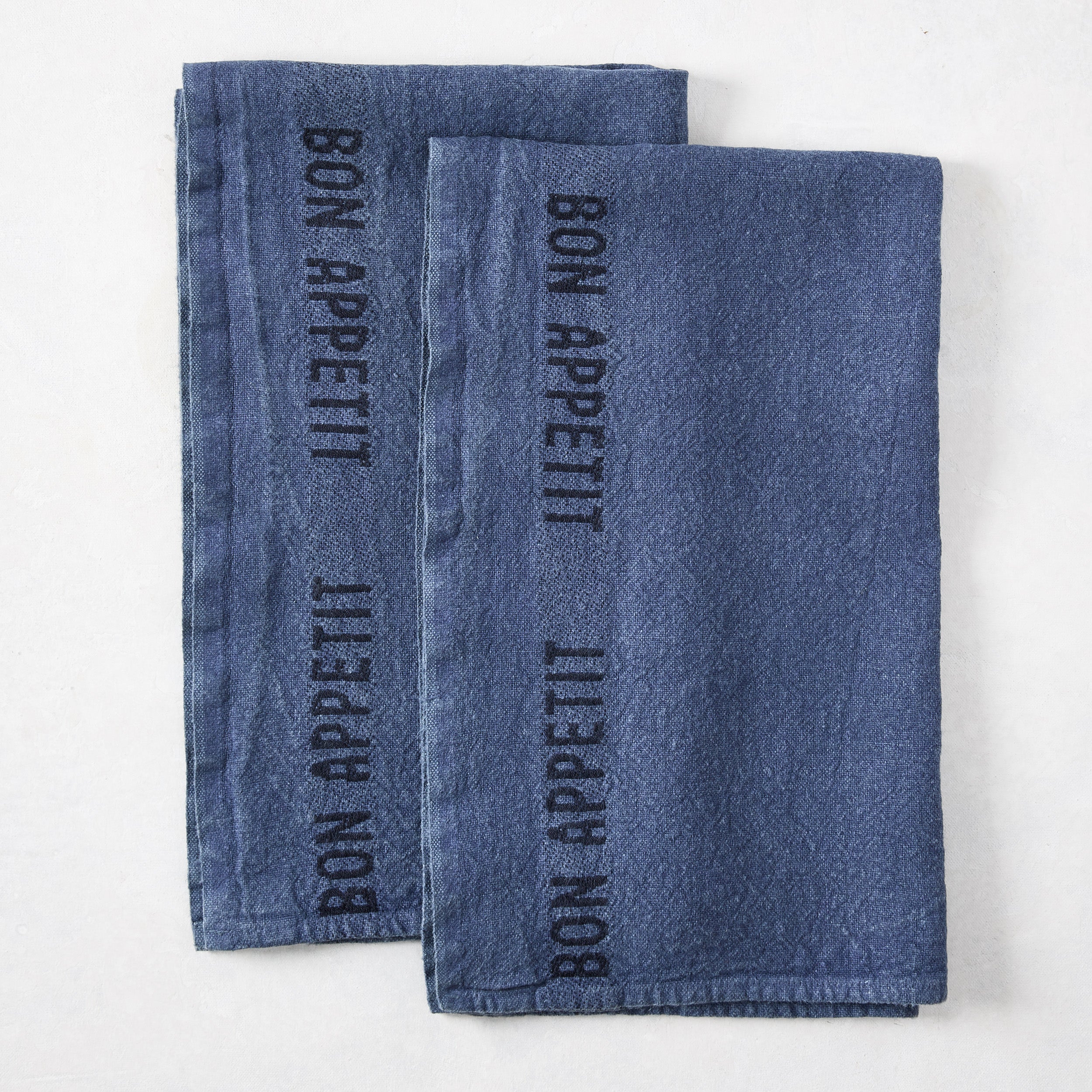 "Bon Appetit" Indigo Blue Linen Hand Towels, Set of 2 - Hudson Grace