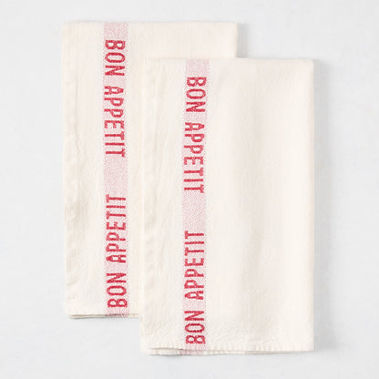 Red "Bon Appetit" Hand Towels, Set of 2