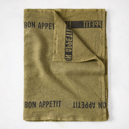 Black "Bon Appetit" Green Linen Table Runner
