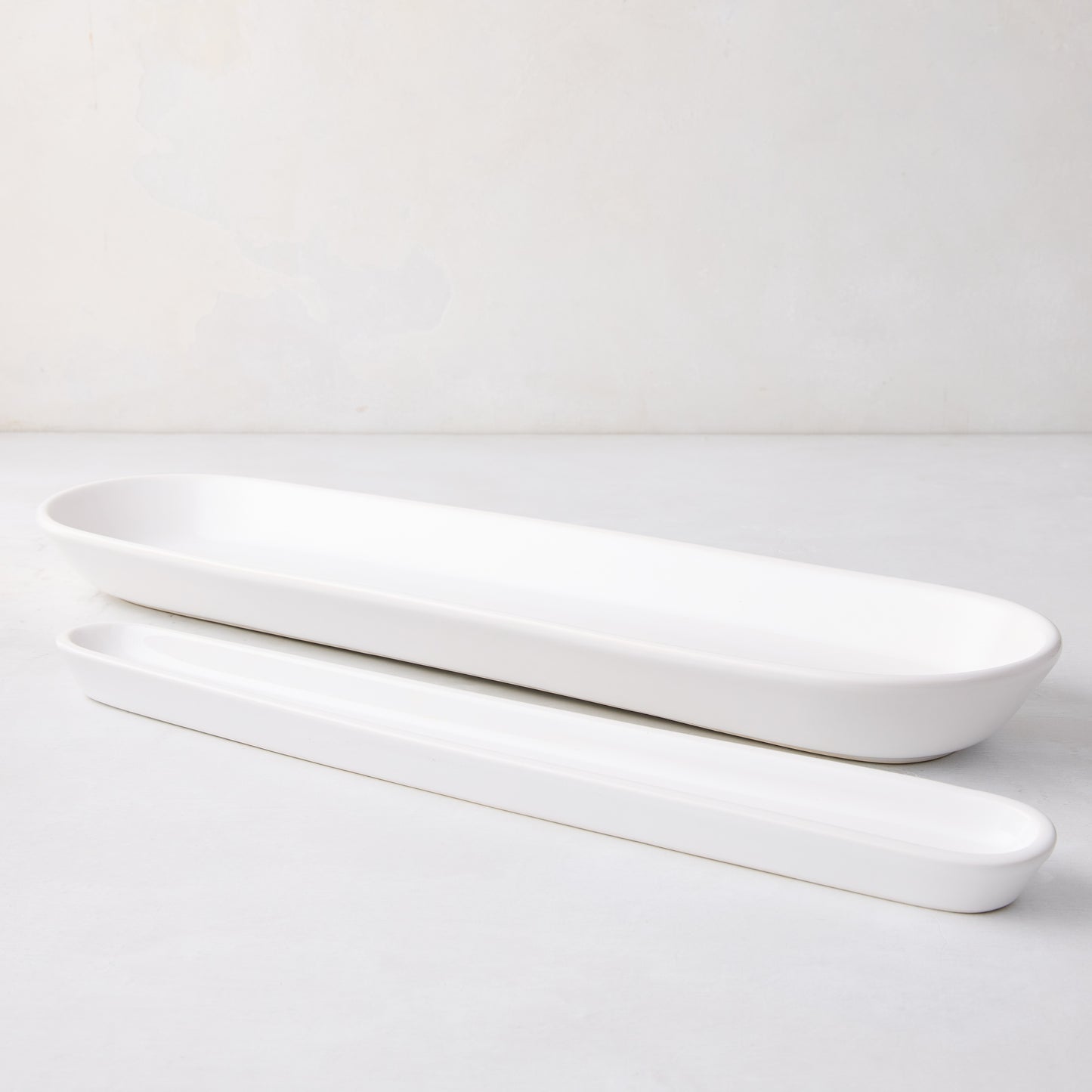 White Ceramic Baguette and Olive Serving Tray Set
