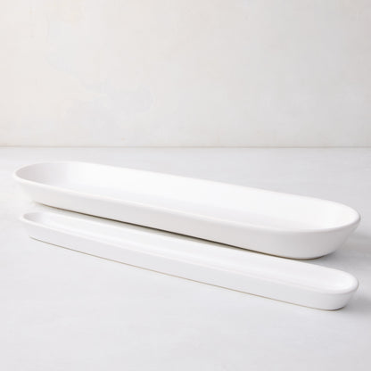 White Ceramic Baguette and Olive Serving Tray Set