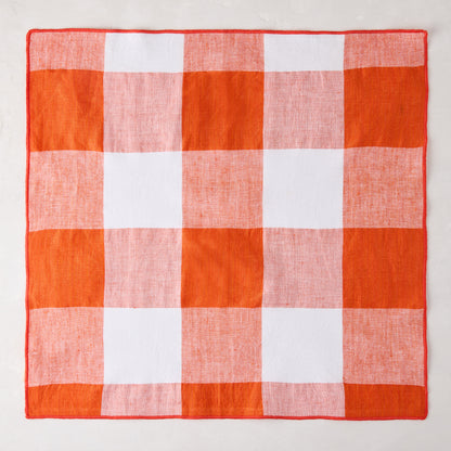 Orange Buffalo Check Linen Napkin