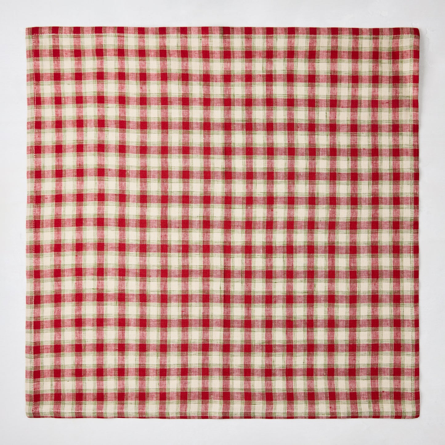 Cabin Plaid Red and Beige Linen Napkin