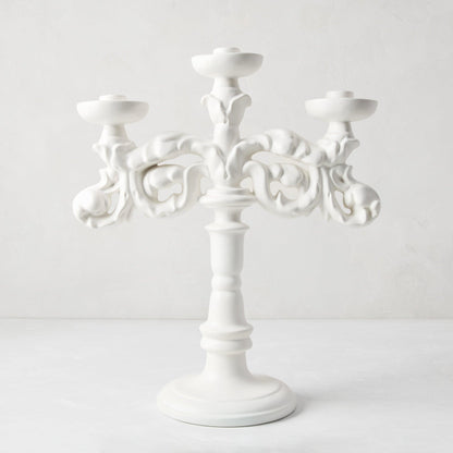 Baroque Matte White Ceramic Candelabra