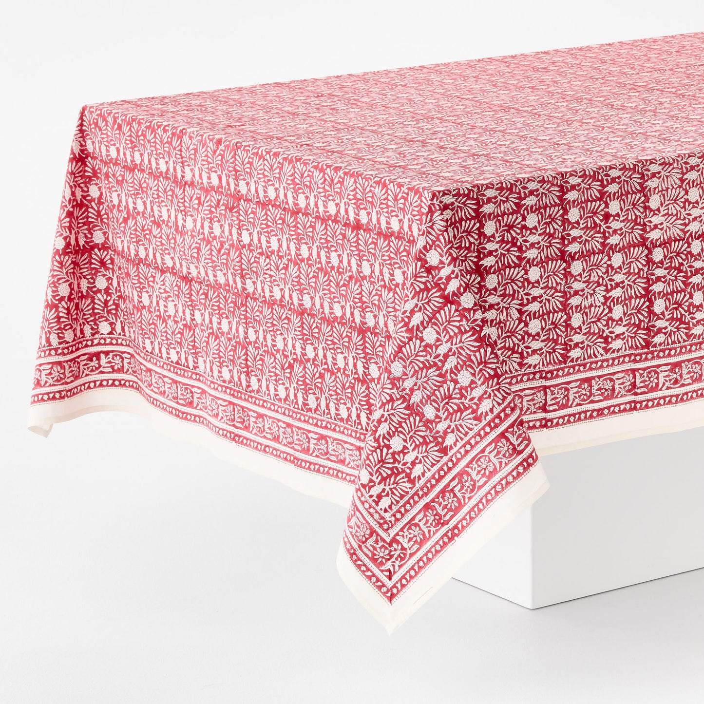 Block Print Red Sunset Cabana Tablecloth