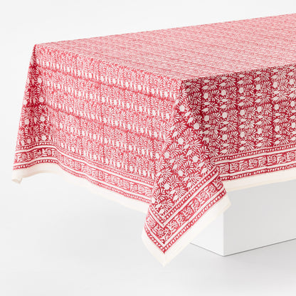Block Print Red Sunset Cabana Tablecloth