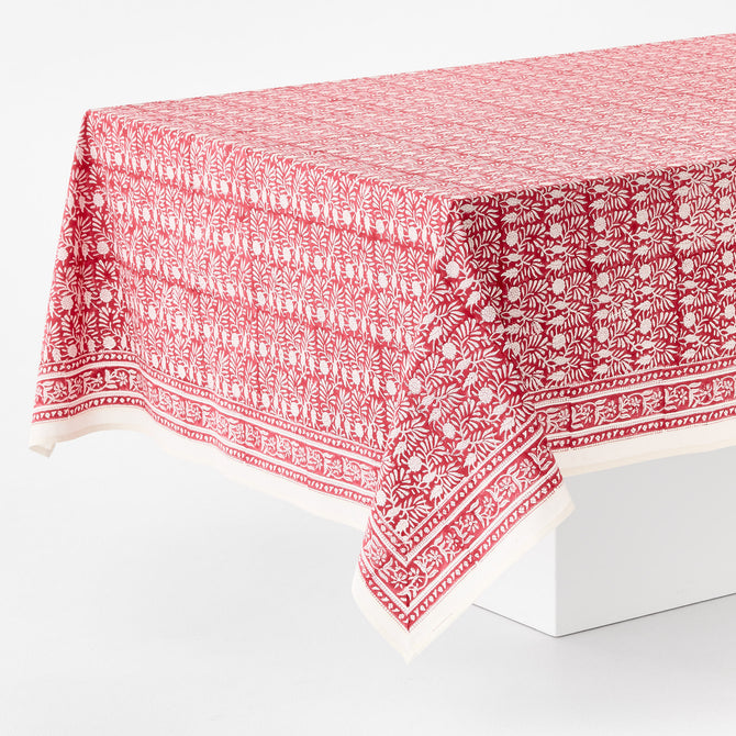 Block Print Red Sunset Cabana Tablecloth