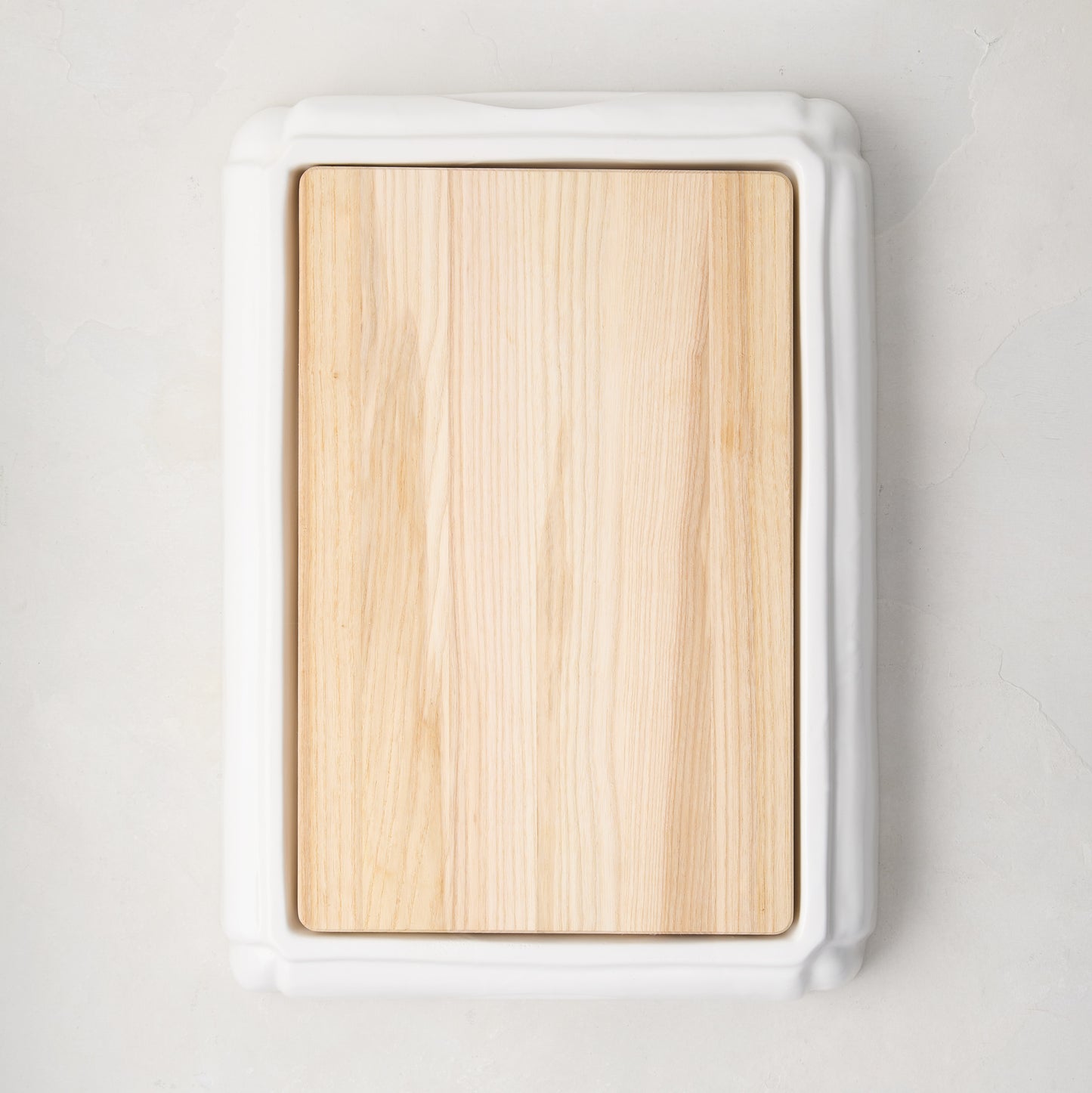 White Ceramic Handled Cutting Board with Oak Wood