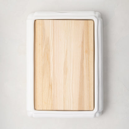 White Ceramic Handled Cutting Board with Oak Wood