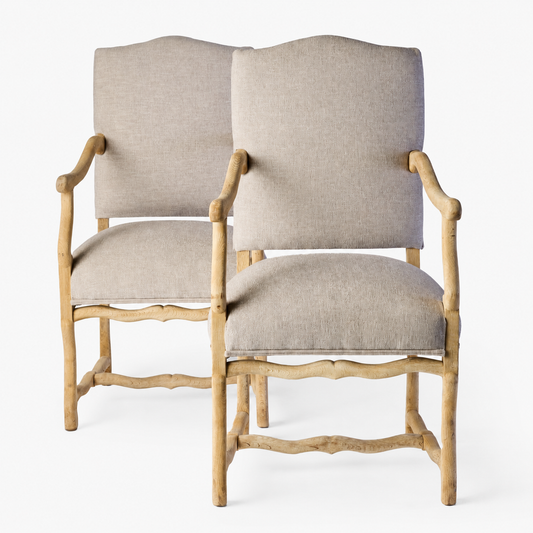 Belgian Vintage Bleached Oak Armchairs c.1900, set of 2