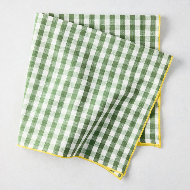 Chatham Green Gingham Cotton Napkin with Yellow Trim