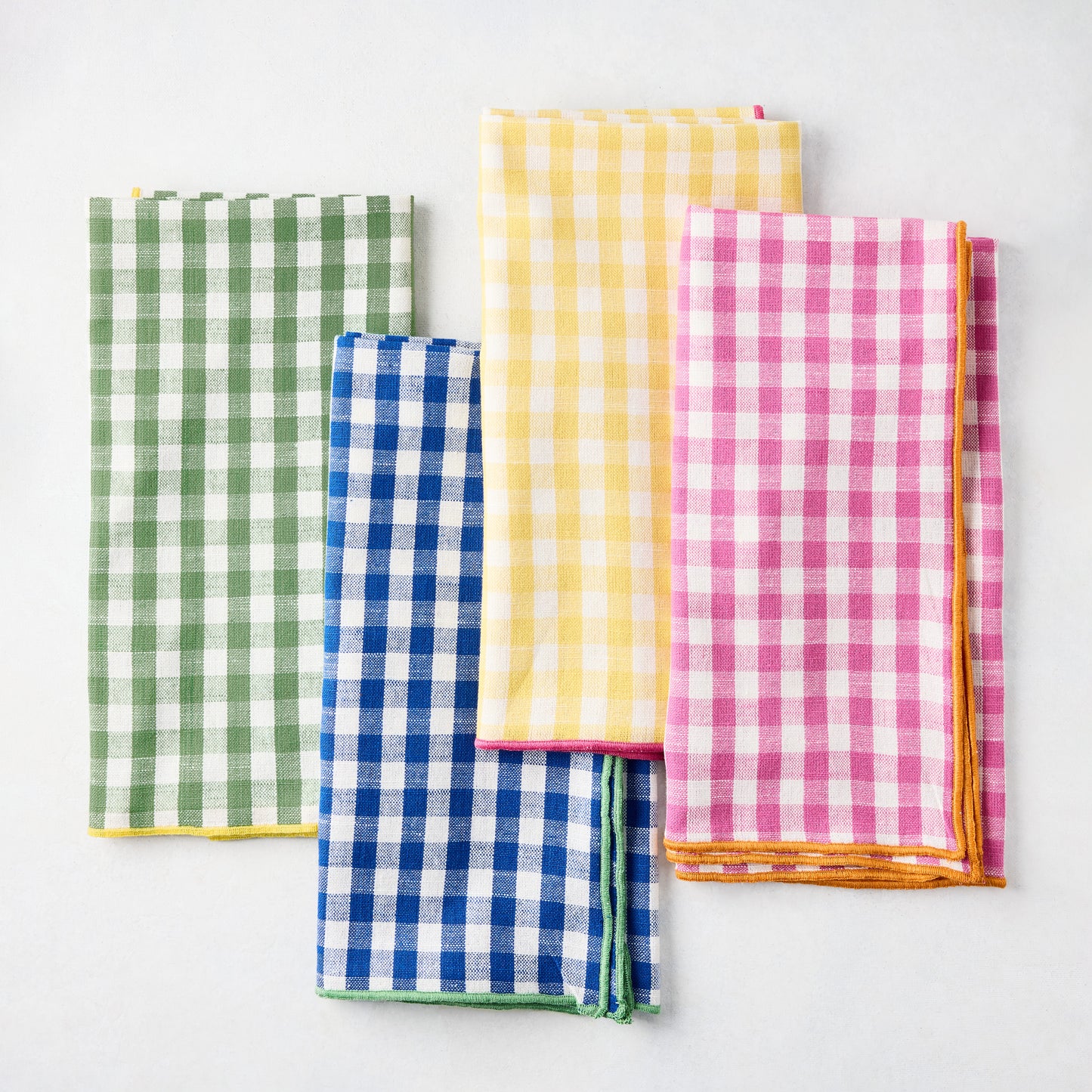 Chatham Green Gingham Cotton Napkin with Yellow Trim