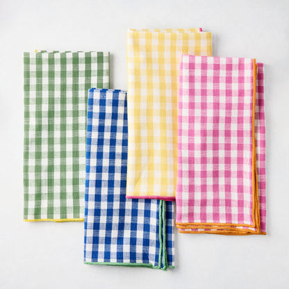 Chatham Green Gingham Cotton Napkin with Yellow Trim