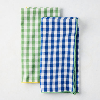 Chatham Blue Gingham Cotton Napkin with Green Trim