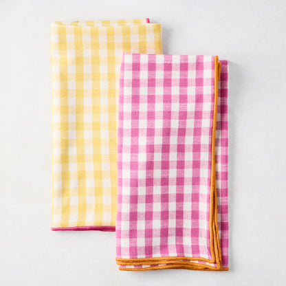 Chatham Yellow Gingham Cotton Napkin with Pink Trim
