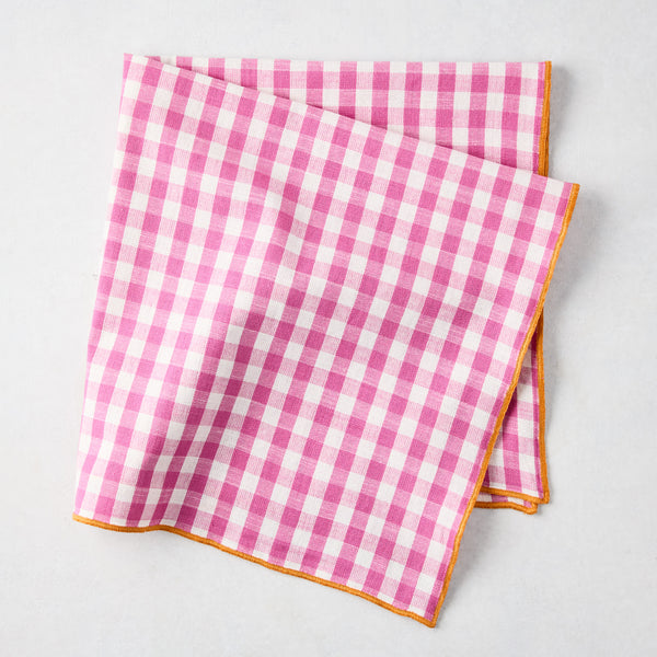 Chatham Pink Gingham Cotton Napkin with Orange Trim