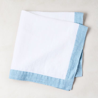 light blue border white linen napkin