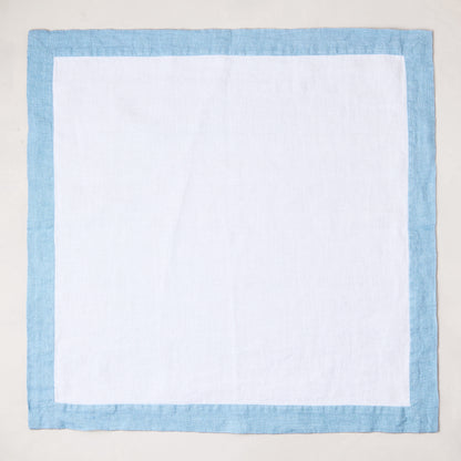 oversized white linen napkin with blue border