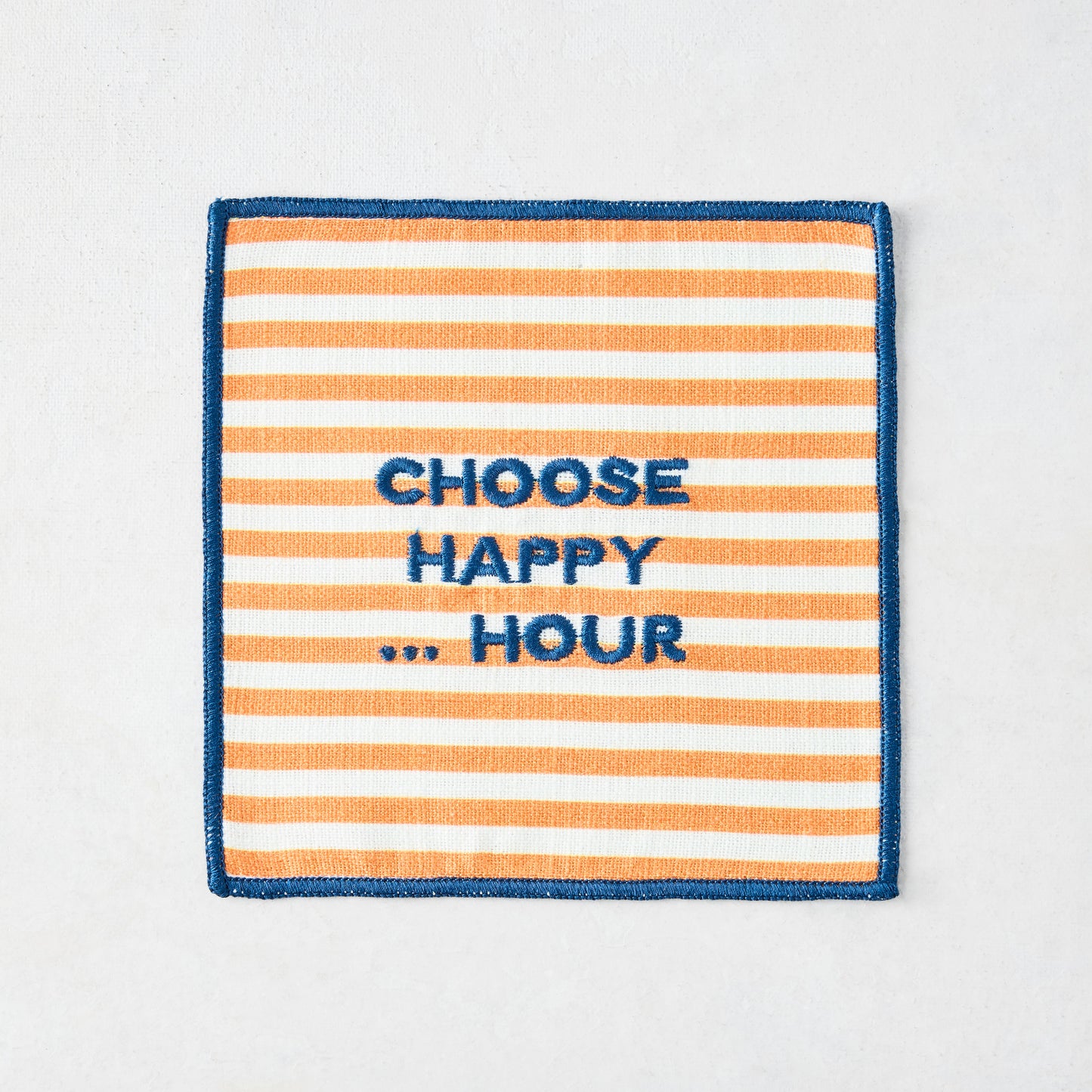"Happy Hour" Stripe Embroidered Conversational Coasters, Set of 4
